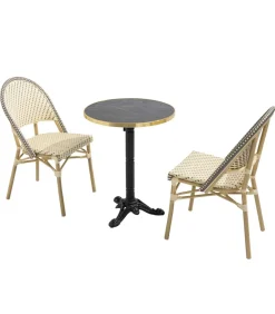 60 cm verstelbare zwartmarmeren terrastafel en 2 grijze stoelen