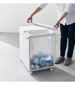 Afvalscheidingsprullenbak met wielen - 2 comp - Tower - Wit