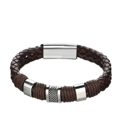 Armband Heren - Bruin Leer met Stalen Accenten