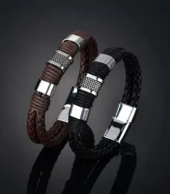 Armband Heren - Zwart Leer - Vintage Stijl