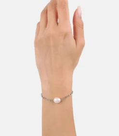 Armband m.Anh. voor dames, roestvrij staal, gekweekte zoetwaterparel