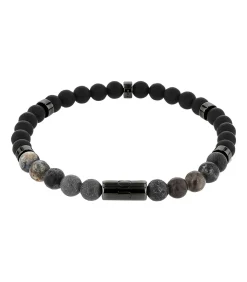 Armband voor mannen, roestvrij staal, agaat, lijnsteen