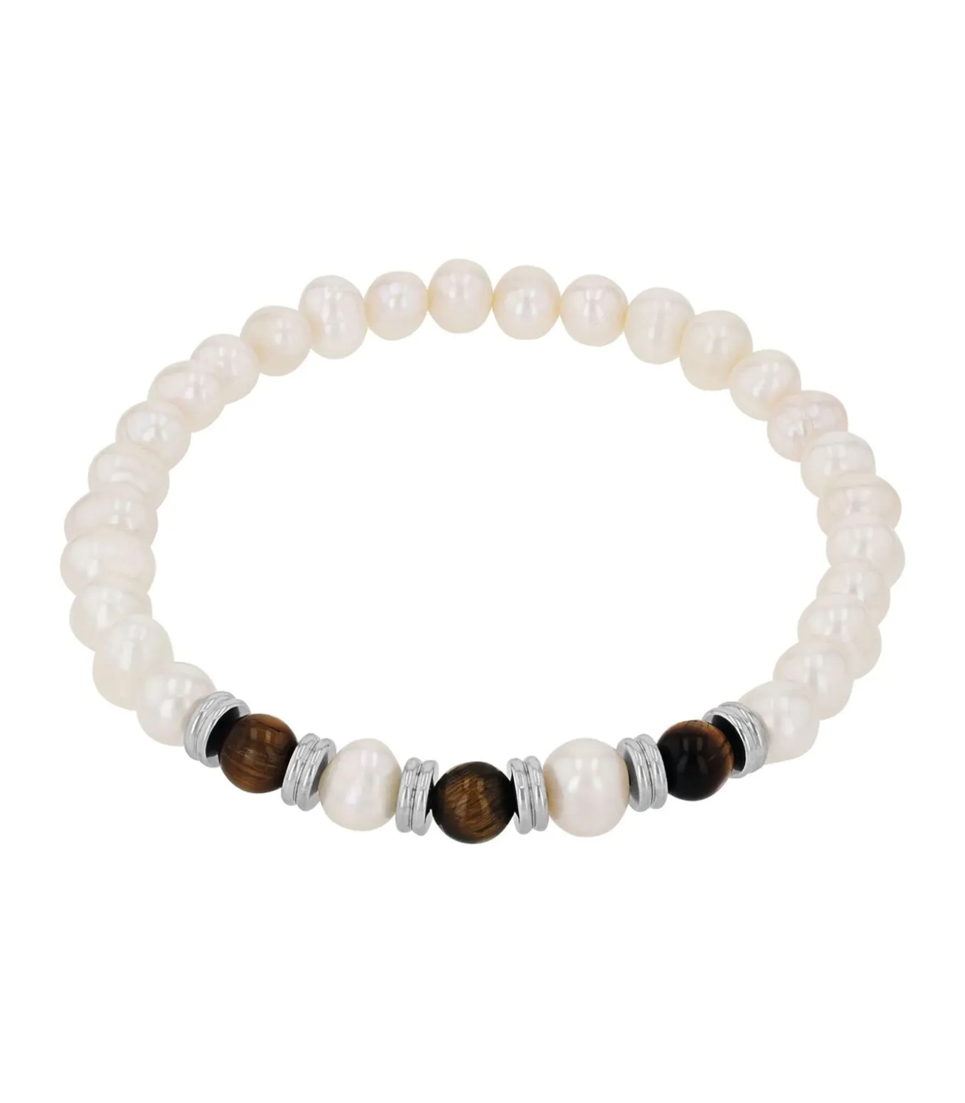 Armband voor mannen, roestvrij staal, tijgeroog, gekweekte zoetwaterparel