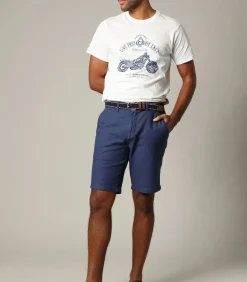 BAGEL - Riem met marineblauwe elastische gesp en bruin leer