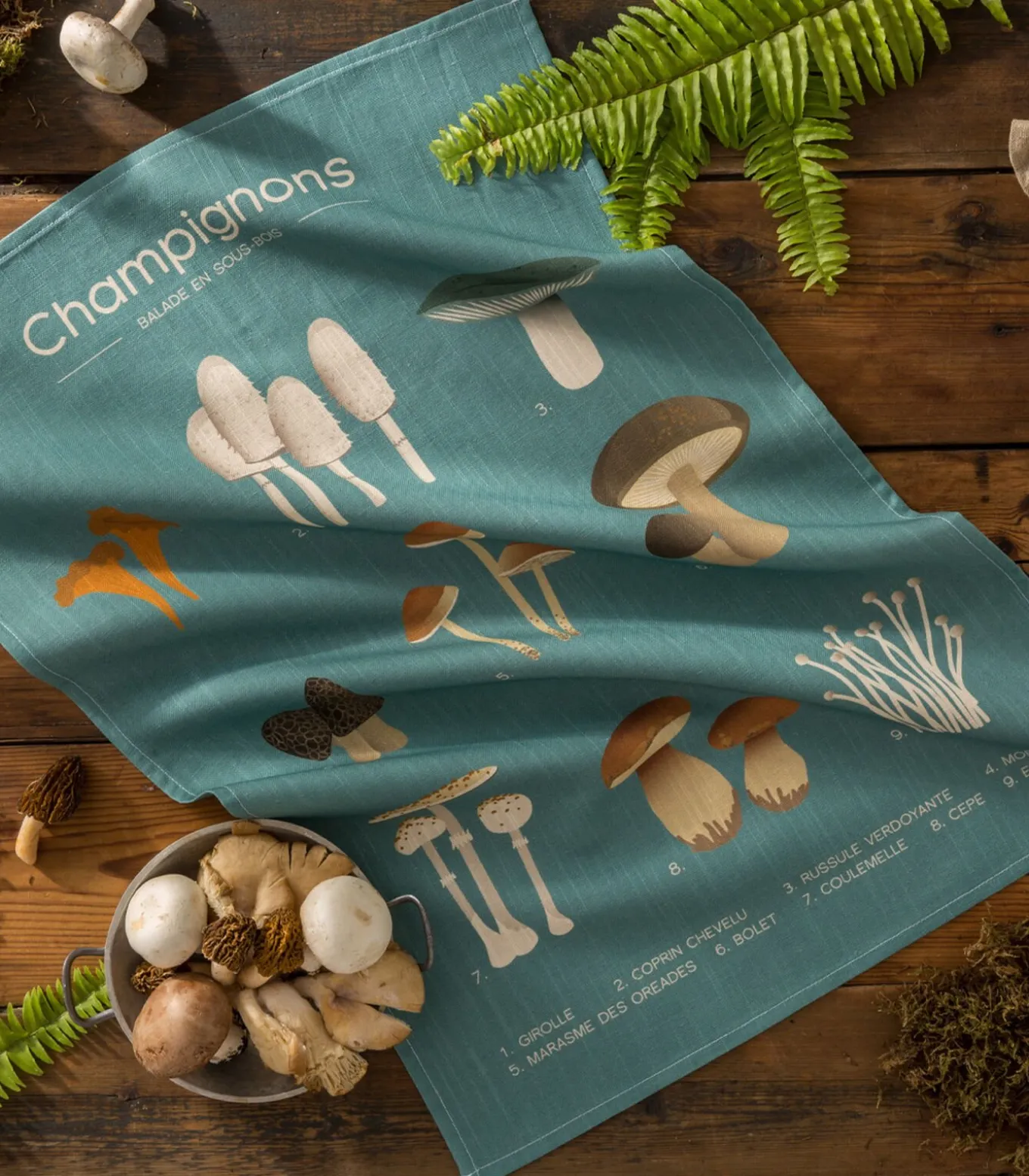 Balade en sous-bois - Theedoek met print in halflinnen