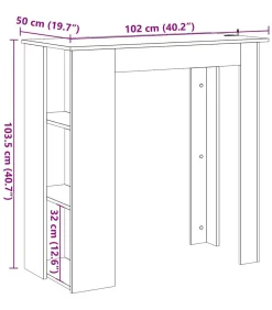 Bartafel met schap 102x50x103,5cm bewerkt hout artisanaal eiken