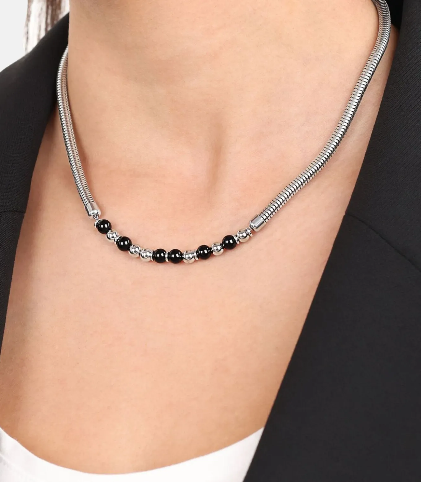 Beadkette voor dames, roestvrij staal, agaat