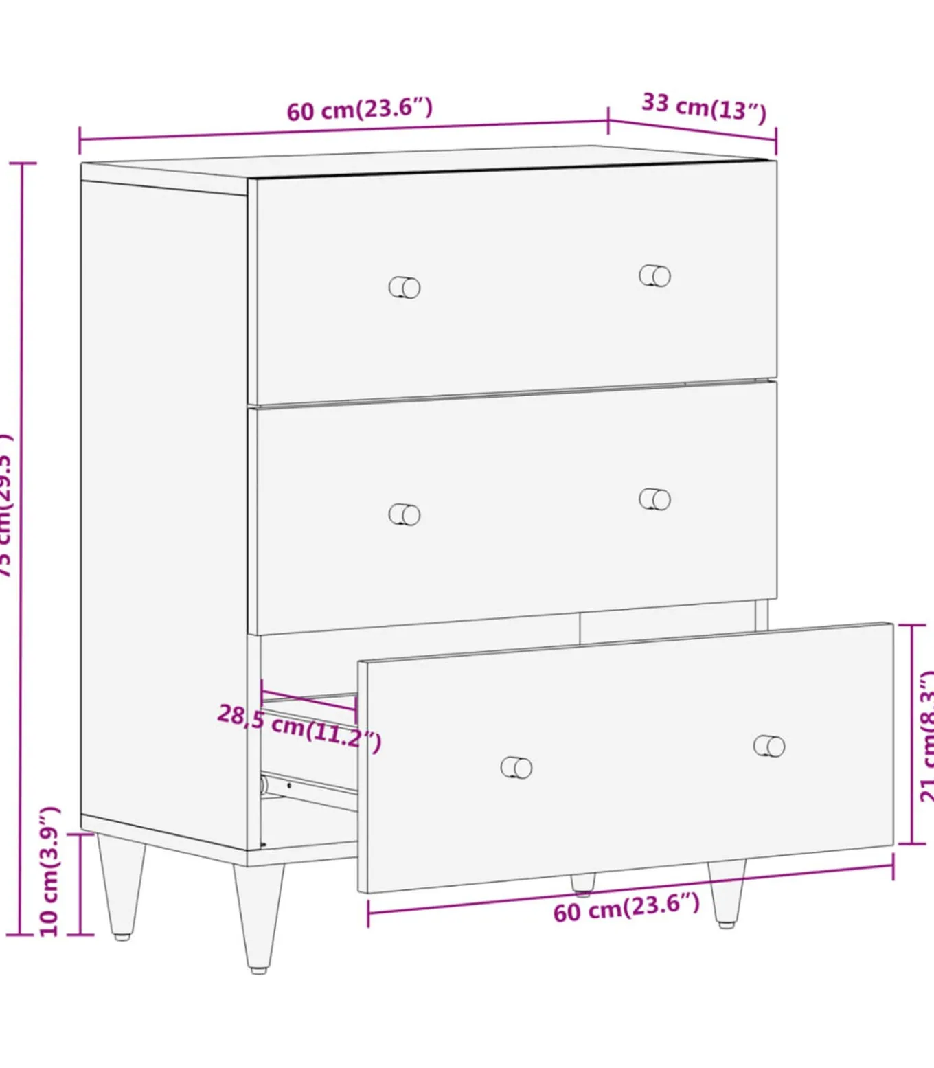 Bijzetkast 60x33x75 cm massief mangohout