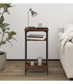 Bijzettafel 40x30x75 cm bewerkt hout gerookt eikenkleurig