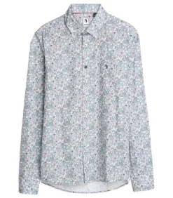 Blauw herenoverhemd met witte bloemen