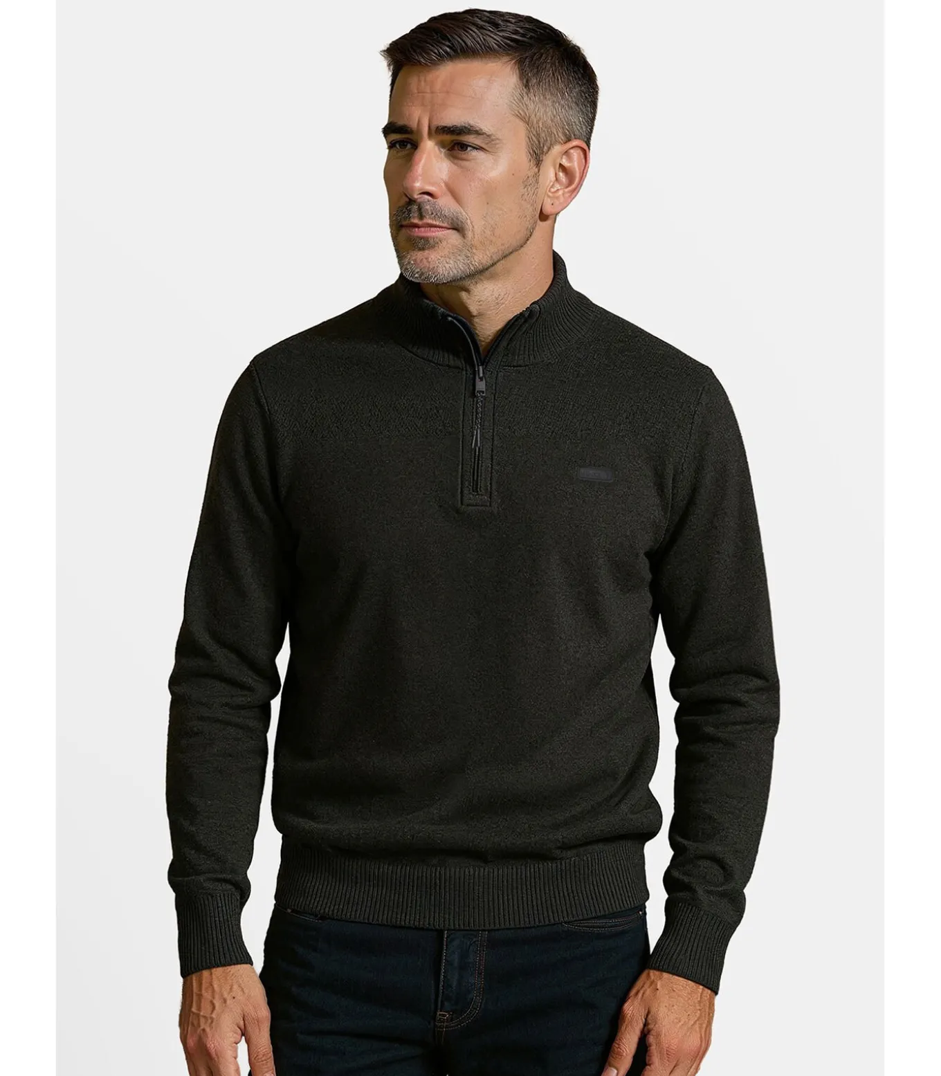 Blauwe herentrui met ritskraag