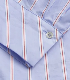 Bloes katoen licht blauw met fijne bordeaux streep