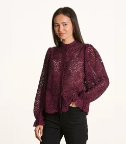 Bordeaux kanten blouse met volant