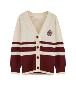 Bordeauxrode cardigan met V-hals, knopen en nautische Polo Club-patch