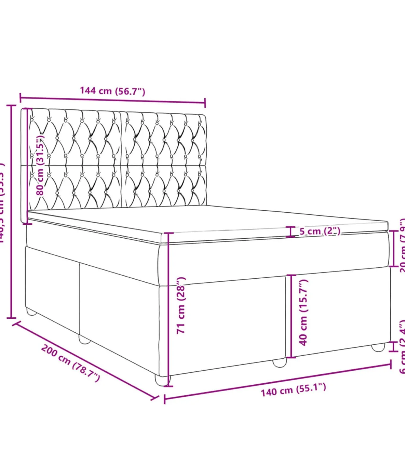 Boxspring met matras stof blauw 140x200 cm