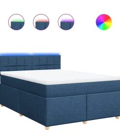 Boxspring met matras stof blauw 140x200 cm