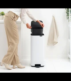 Brabantia Bo Pedaalemmer, 30 liter, stil sluitend, kunststof binnenemmer - White