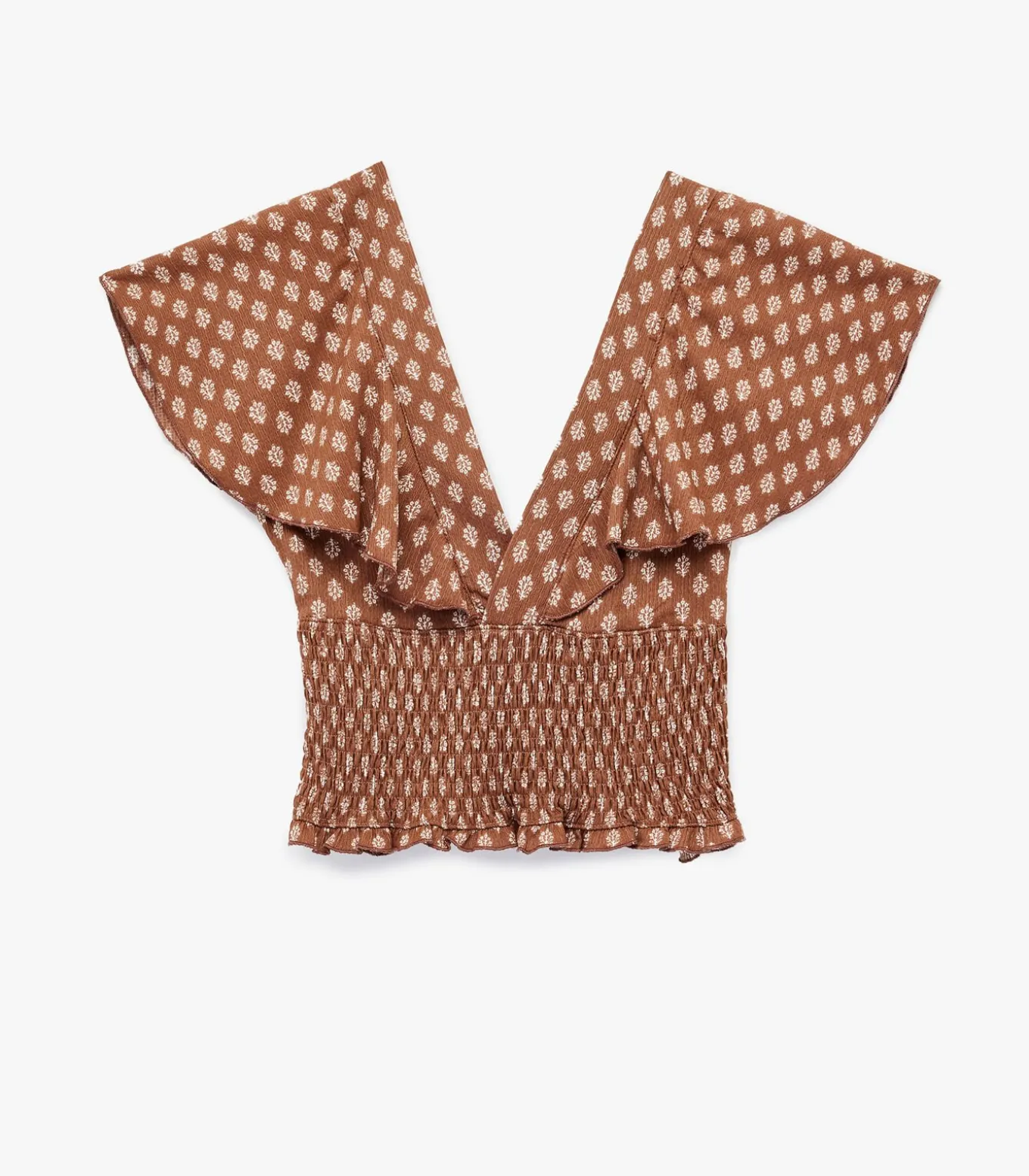 Bruine Korte Top Met V-Hals En Batwing Mouwen