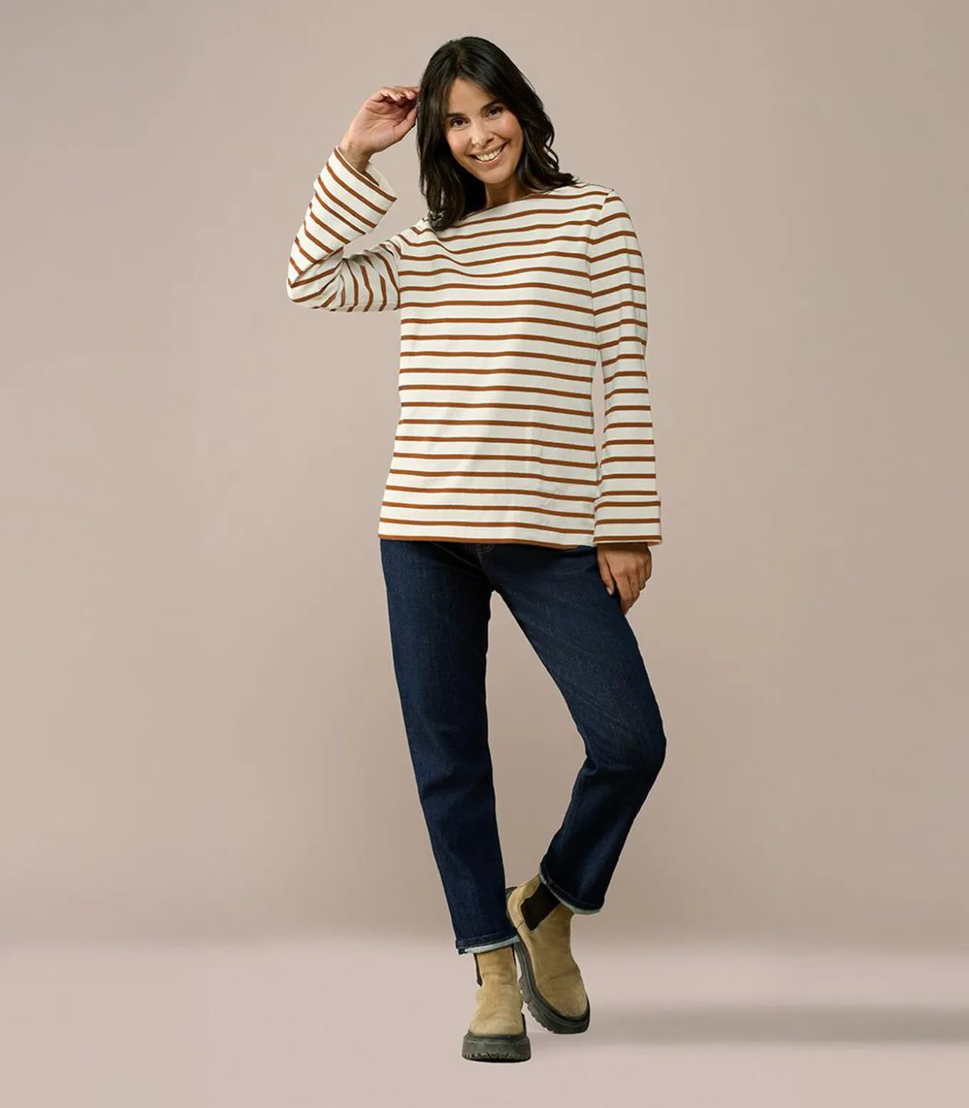 Caroline Tensen Chester Streep Top Ecru / Camel