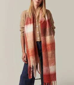 CHARDA - Grote geruite sjaal met volumineuze franjes