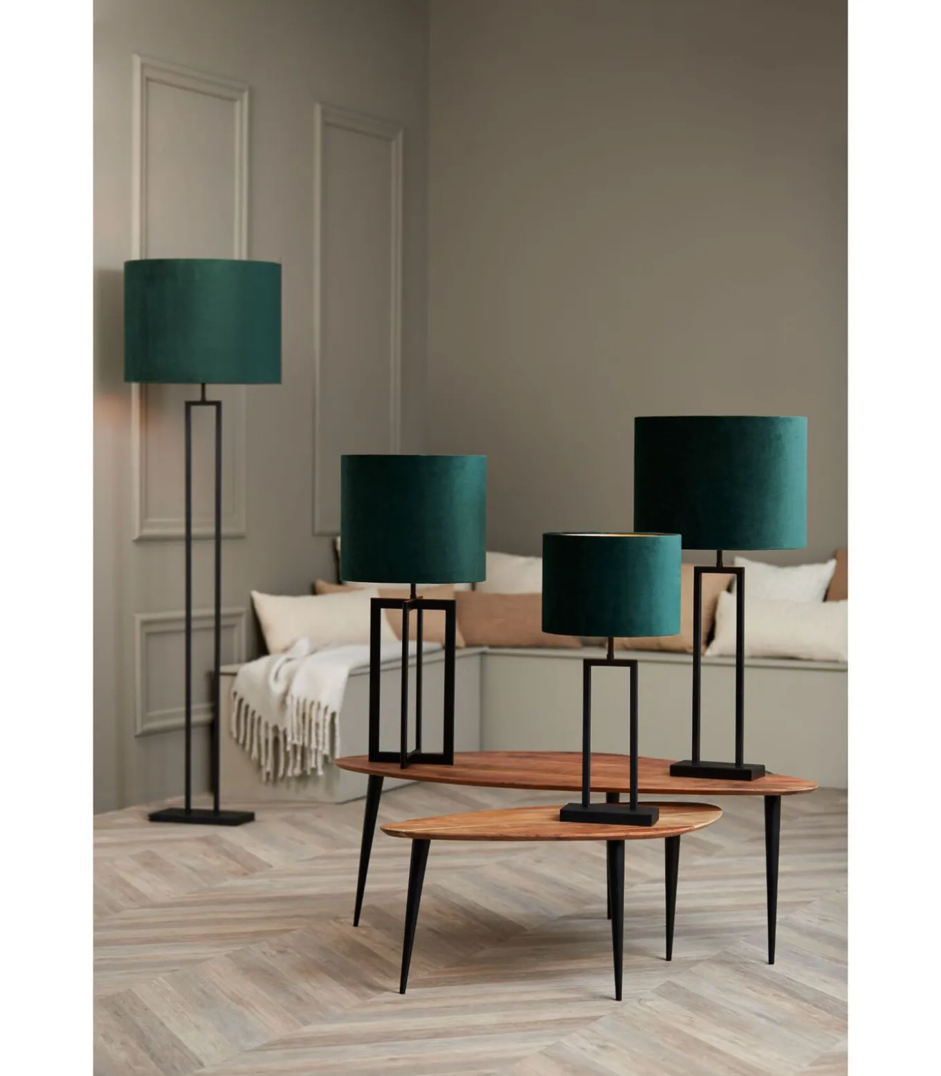 Cilinder Lampenkap Velours - Dutch Green - Ø30x21cm