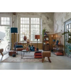 Cilinder Lampenkap Velours - Petrol Blue - Ø35x30cm