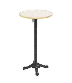 60cm ronde hoge tafel kantelbaar terrazzo/goud blad en zwart onderstel