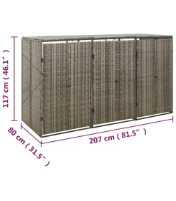 Containerberging driedubbel 207x80x117 cm poly rattan grijs