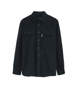 Corduroy hemd in marineblauw met Franse kraag en Polo Club-logo