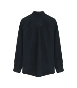 Corduroy hemd in marineblauw met Franse kraag en Polo Club-logo