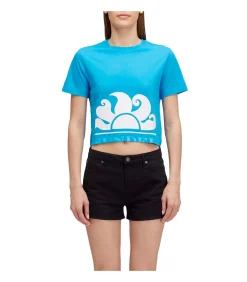 Cropped T-Shirt With Maxi Logo Print