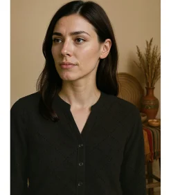 Dames geperforeerd T-shirt met lange mouwen