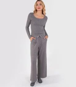 Dames-T-shirt met vierkante hals Heather grijs