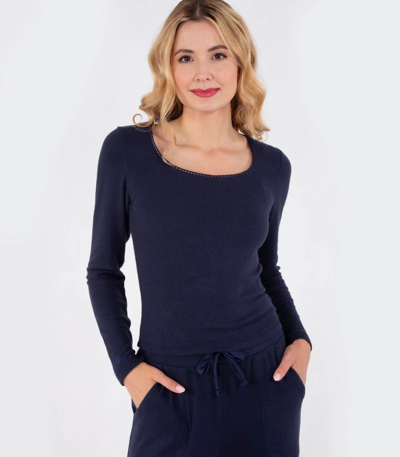 Dames-T-shirt met vierkante hals Navy