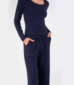 Dames-T-shirt met vierkante hals Navy