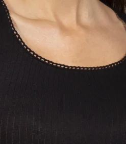 Dames-T-shirt met vierkante hals Zwart