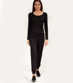 Dames-T-shirt met vierkante hals Zwart