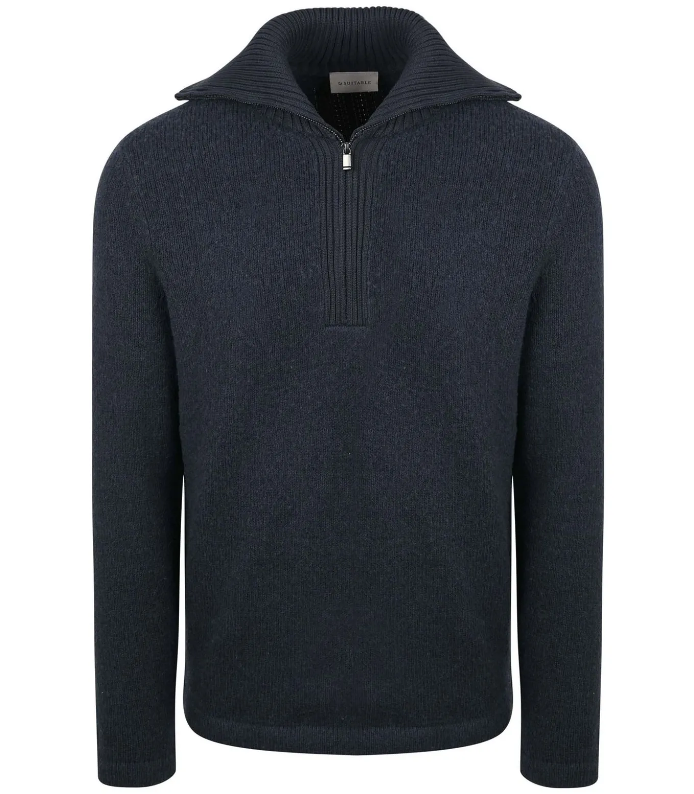 Deep Zip Pullover Boiled Wool Navy