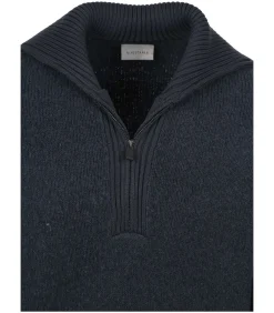 Deep Zip Pullover Boiled Wool Navy