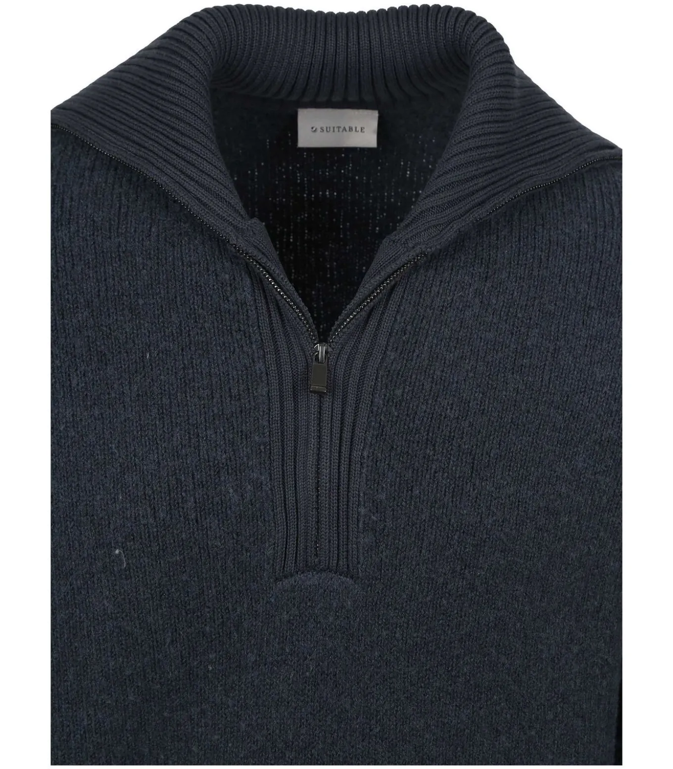 Deep Zip Pullover Boiled Wool Navy