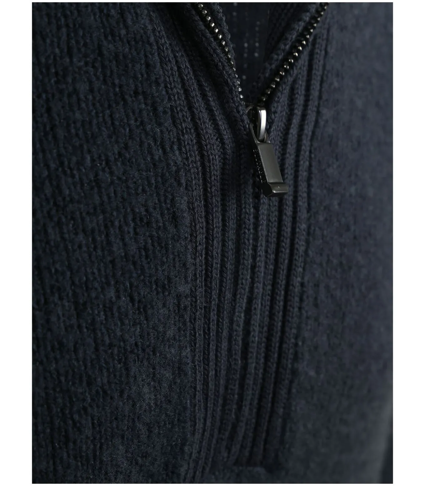 Deep Zip Pullover Boiled Wool Navy