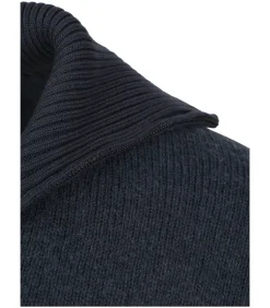 Deep Zip Pullover Boiled Wool Navy