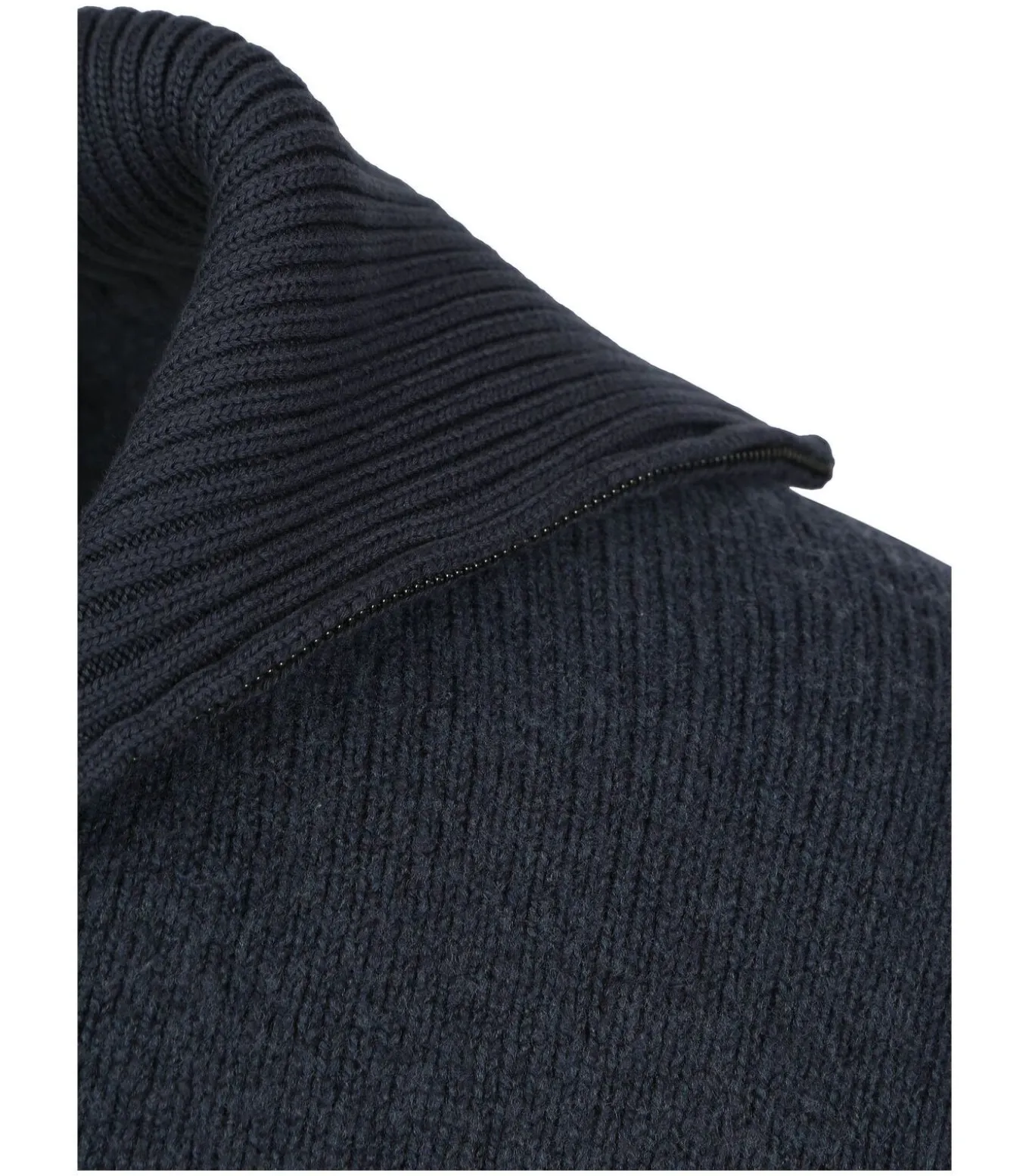 Deep Zip Pullover Boiled Wool Navy