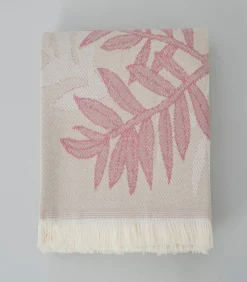 Deken 2 personen Blad 200x220 cm Beige/Orchidee