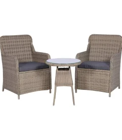 3-delige Bistroset met kussens poly rattan bruin