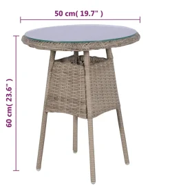 3-delige Bistroset met kussens poly rattan bruin