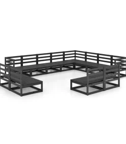 12-delige Loungeset massief grenenhout zwart