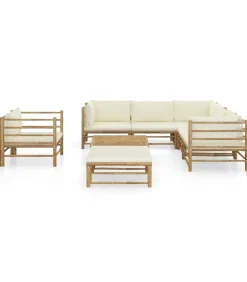 8-delige Loungeset met crèmewitte kussens bamboe
