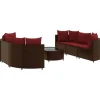 7-delige Loungeset met kussens poly rattan bruin