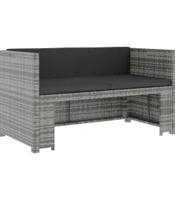 5-delige Loungeset met kussens poly rattan grijs
